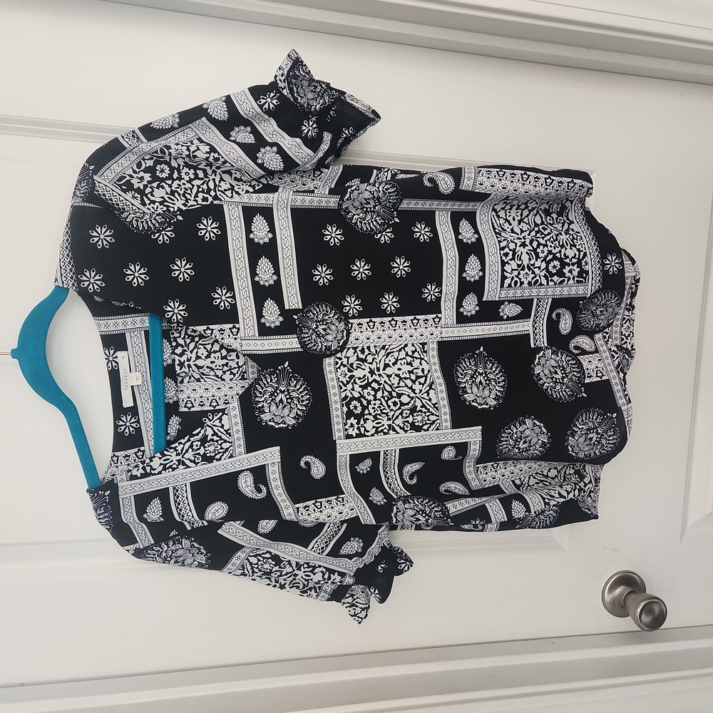 Navy & greyish/beige Short sleeve blouse FUN2FUN sz M